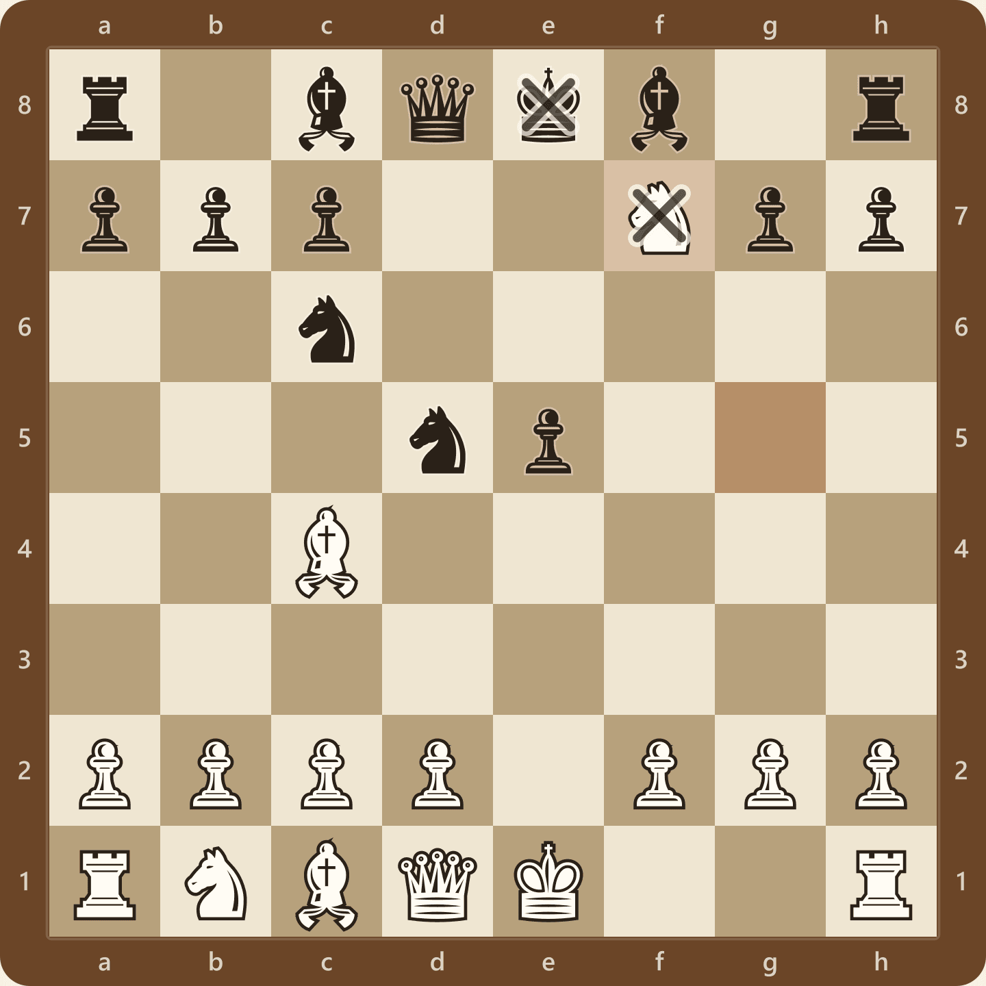 The Fried Liver Attack after 6.Nxf7. White's knight has captured the f7 pawn beside the black king, which must recapture and step into the open.